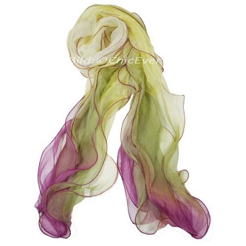 Seidenschal Chiffon Schal aus 100% Seide Tricolor Mehrfarbig weiss gelb lila 25x185cm 4794
